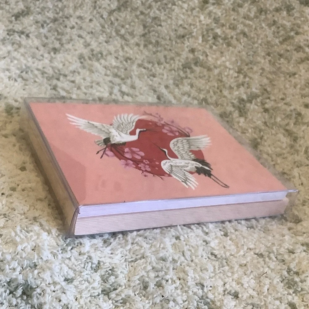 White Crane Red Moon Floral Boxed Note Cards Paper Source NWT set of 10